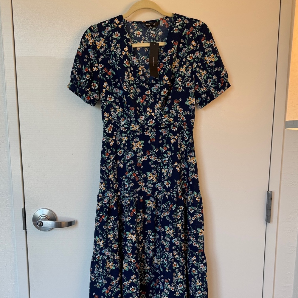 Allegra K Navy Floral Midi Dress
